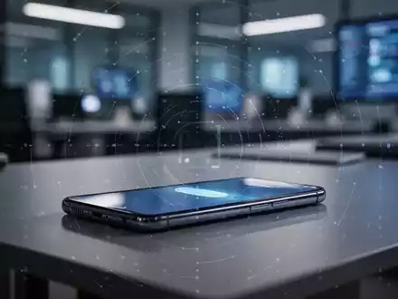 Ein modernes Smartphone auf einem Schreibtisch in einer professionellen Büroumgebung als Symbol für mobile IT-Sicherheit. - Foto: über boerse-global.de