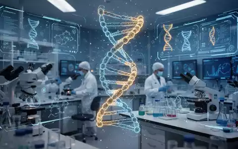 Eine dreidimensionale, holografische Darstellung einer DNA-Struktur in einem modernen Labor zur KI-gestützten Genforschung. - Foto: über boerse-global.de