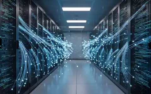 Abstrakte Darstellung eines modernen Rechenzentrums mit blauen Lichteffekten zur Visualisierung von KI-gestützter Cybersicherheit. - Foto: über boerse-global.de
