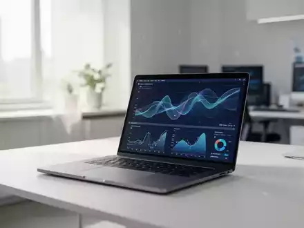 Moderner Arbeitsplatz mit Laptop und Datenvisualisierungen für digitale Weiterbildung und Online-Lernen. - Foto: über boerse-global.de