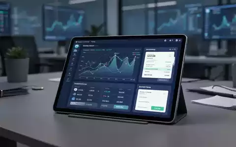 Ein modernes Büro-Arbeitsumfeld mit einem Tablet, das digitale Finanzdashboards und Rechnungsanalysen anzeigt. - Foto: über boerse-global.de