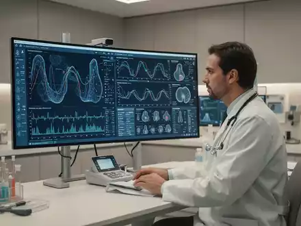 Ein Arzt analysiert medizinische Daten und Stoffwechselwerte an einem Monitor in einer modernen Praxis. - Foto: über boerse-global.de