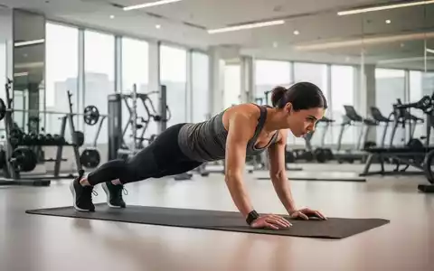 Eine Person führt in einem modernen Fitnessstudio eine Plank-Übung auf einer Yogamatte aus. - Foto: über boerse-global.de