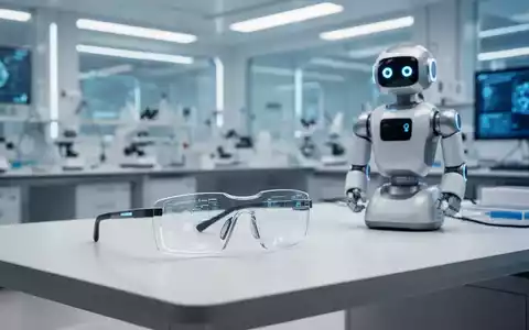 Ein modernes Smart-Glasses-Gerät und ein sozialer Roboter in einem technologischen Forschungslabor. - Foto: über boerse-global.de