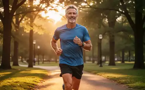 Ein sportlicher Mann joggt bei Sonnenaufgang in einem Park, was Vitalität und einen gesunden Lebensstil symbolisiert. - Foto: über boerse-global.de
