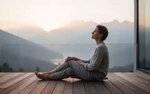 Eine entspannte Person blickt morgens in eine ruhige Berglandschaft, um das Konzept der aktiven Erholung zu symbolisieren. - Foto: über boerse-global.de