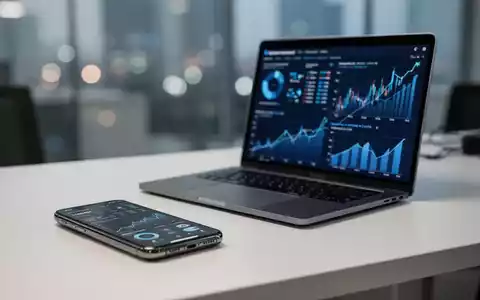 Moderner Büroarbeitsplatz mit Laptop und Smartphone, die Finanzdaten-Charts und digitale Analysen anzeigen. - Foto: über boerse-global.de