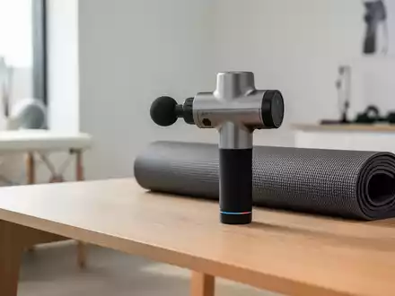Eine hochwertige Massagepistole und eine Yogamatte in einer hellen, modernen Physiotherapiepraxis. - Foto: über boerse-global.de