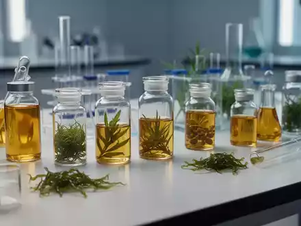 Hochwertige natürliche Nahrungsergänzungsmittel und Pflanzenöle auf einem Labortisch, die Innovationen in der Gesundheitsbranche symbolisieren. - Foto: über boerse-global.de