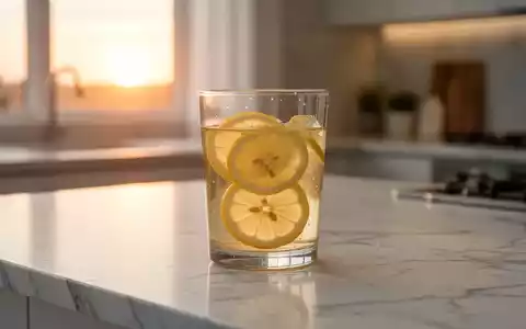 Ein Glas mit warmem Zitronenwasser auf einer Marmoroberfläche bei sanftem Morgenlicht. - Foto: über boerse-global.de