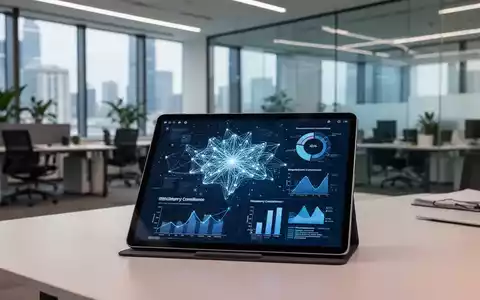 Digitales Tablet mit KI-Datenvisualisierungen in einem modernen Büro, das die EU-KI-Verordnung repräsentiert. - Foto: über boerse-global.de