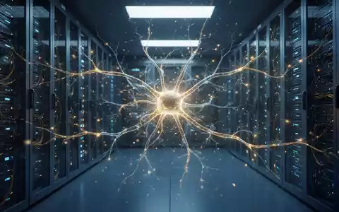 Abstrakte Visualisierung eines neuronalen Netzwerks in einem Serverraum, die den technologischen Fortschritt symbolisiert. - Foto: über boerse-global.de