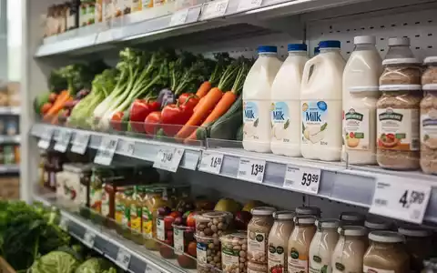 Frische Grundnahrungsmittel in einem Supermarktregal mit Fokus auf die Preisgestaltung. - Foto: über boerse-global.de