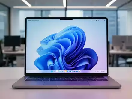 Moderner Laptop mit Windows 11 Benutzeroberfläche in einer professionellen Büroumgebung. - Foto: über boerse-global.de