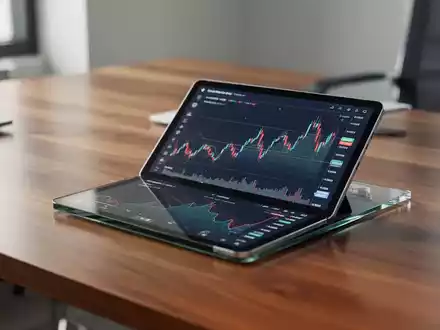 Modernes Büro-Arbeitsumfeld mit Finanzgrafiken auf einem Tablet auf einem Schreibtisch. - Foto: über boerse-global.de
