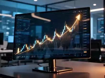 Steigender digitaler Aktienkurs auf einem Monitor in einem modernen Büro. - Foto: über boerse-global.de