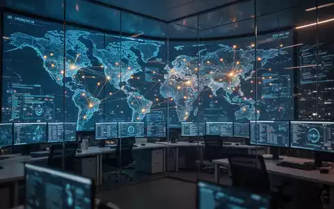 Moderne Überwachungszentrale für IT-Sicherheit mit globalen Cyber-Bedrohungskarten auf digitalen Bildschirmen. - Foto: über boerse-global.de