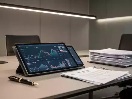 Moderner Schreibtisch mit Tablet und Finanzunterlagen in einem professionellen Büroumfeld. - Foto: über boerse-global.de