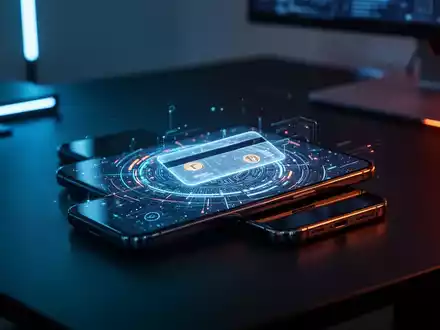 Ein Smartphone auf einem dunklen Schreibtisch mit einer digitalen Krypto-Wallet-App bei gedimmter, technischer Beleuchtung. - Foto: über boerse-global.de