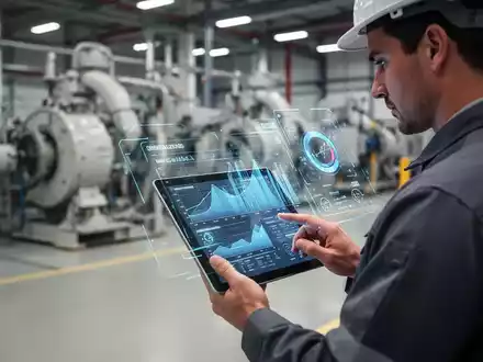 Ein Ingenieur analysiert auf einem Tablet Energiedaten in einer modernen Industrieanlage zur Effizienzoptimierung. - Foto: über boerse-global.de