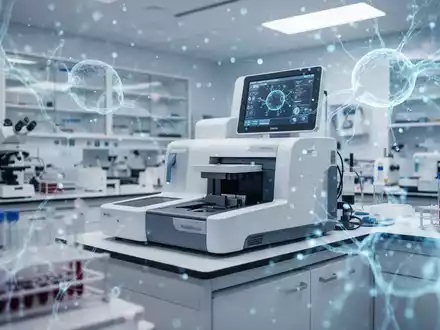 Ein modernes medizinisches Labor mit Analysegeräten und einer digitalen Visualisierung künstlicher Intelligenz. - Foto: über boerse-global.de