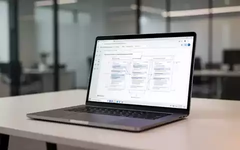 Ein Laptop-Bildschirm zeigt automatisierte Dokumentvorlagen in einem modernen, organisierten Büro. - Foto: über boerse-global.de