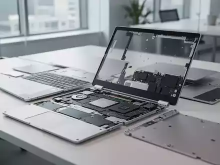 Ein modular aufgebauter Laptop auf einem modernen Schreibtisch, der die austauschbaren Hardware-Komponenten hervorhebt. - Foto: über boerse-global.de