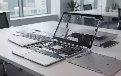 Ein modular aufgebauter Laptop auf einem modernen Schreibtisch, der die austauschbaren Hardware-Komponenten hervorhebt. - Foto: über boerse-global.de