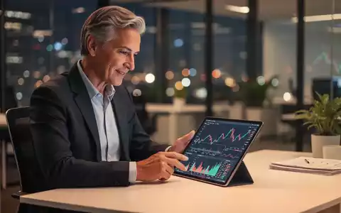 Eine Person mittleren Alters betrachtet Finanzstatistiken auf einem Tablet an einem modernen Arbeitsplatz. - Foto: über boerse-global.de