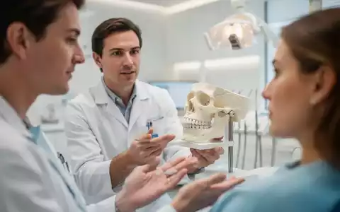 Ein Zahnarzt oder Therapeut erklärt einem Patienten ein Kiefermodell in einer modernen Praxis. - Foto: über boerse-global.de