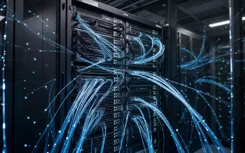 Ein moderner Quantencomputer-Server in einem Rechenzentrum mit leuchtenden Glasfaserkabeln. - Foto: über boerse-global.de