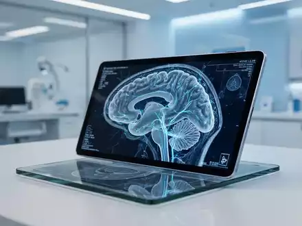 Ein medizinisches MRT-Bild eines Gehirns auf einem Tablet, das wissenschaftliche Forschung zu neurologischen Risiken symbolisiert. - Foto: über boerse-global.de