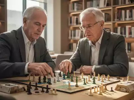 Eine Person spielt konzentriert ein strategisches Brettspiel in einer hellen, modernen Bibliothek zur Förderung der kognitiven Gesundheit. - Foto: über boerse-global.de