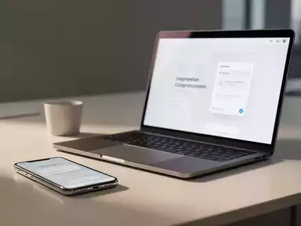 Ein minimalistischer Arbeitsplatz mit Smartphone und Laptop, die eine digitale Benutzeroberfläche zeigen. - Foto: über boerse-global.de