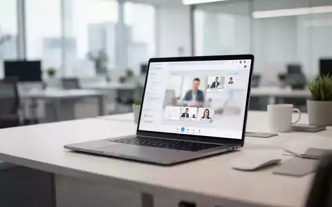 Moderner Büroarbeitsplatz mit Laptop, kollaborativer Oberfläche und weichem, filmischem Licht. - Foto: über boerse-global.de