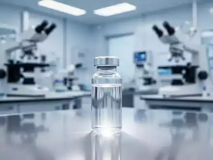 Modernes, steriles biopharmazeutisches Labor mit einem Glasfläschchen auf einem Tisch als Symbol für klinische Forschung. - Foto: über boerse-global.de
