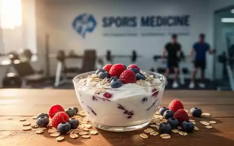 Ein proteinreicher Regenerationssnack aus griechischem Joghurt mit Haferflocken und Beeren auf einem Holztisch. - Foto: über boerse-global.de