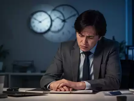 Erschöpfte Person an einem Schreibtisch bei Nacht, die den Zusammenhang zwischen Schlafmangel und Gewichtszunahme symbolisiert. - Foto: über boerse-global.de