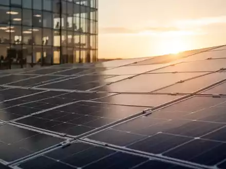 Moderne Solarpaneele in einer Solaranlage bei Sonnenaufgang, symbolisch für den Börsengang eines Solarunternehmens. - Foto: über boerse-global.de