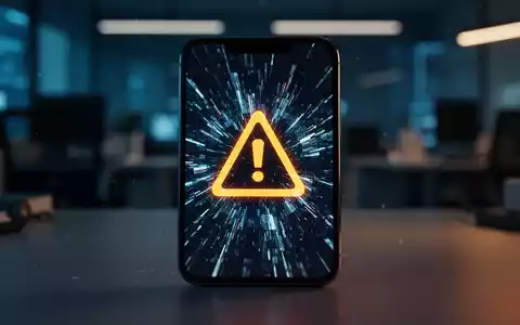 Ein Smartphone-Display mit einem Warnsymbol vor einem verschwommenen, technologisch geprägten Hintergrund. - Foto: über boerse-global.de