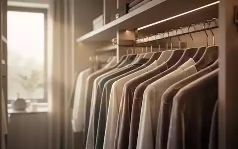 Ein minimalistisch gestalteter, aufgeräumter Kleiderschrank mit ordentlich hängender Kleidung bei natürlichem Licht. - Foto: über boerse-global.de