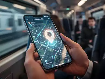 Ein Smartphone zeigt eine digitale Ortungskarte mit einem Standort-Pin in einem modernen Zug. - Foto: über boerse-global.de