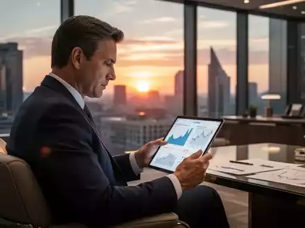 Führungskraft in einem modernen Büro beim Analysieren von Finanzdokumenten für eine Abfindungsstrategie. - Foto: über boerse-global.de