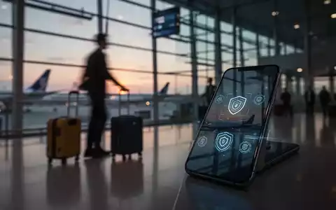 Ein Smartphone in einem belebten Flughafenbereich als Symbol für die Gefahr von Datendiebstahl auf Reisen. - Foto: über boerse-global.de