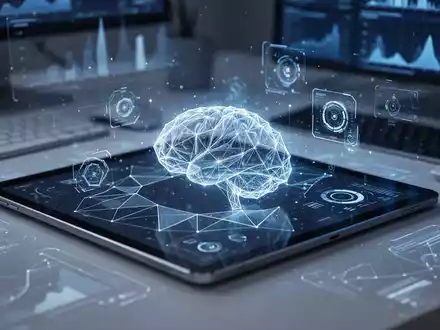 Digitales Tablet mit abstrakten geometrischen Mustern zur Darstellung kognitiven Gehirntrainings in einem modernen Umfeld. - Foto: über boerse-global.de
