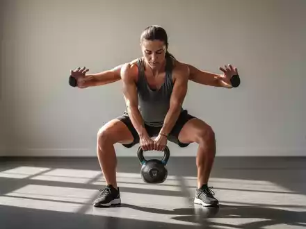 Person beim Ausführen einer Kniebeuge mit einer Kettlebell in einem minimalistischen Fitnessstudio. - Foto: über boerse-global.de
