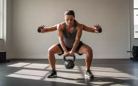 Person beim AusfĂŒhren einer Kniebeuge mit einer Kettlebell in einem minimalistischen Fitnessstudio. - Foto: ĂŒber boerse-global.de