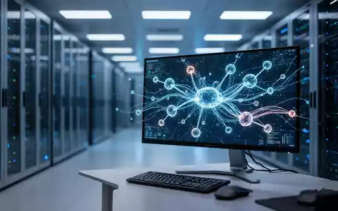 Modernes Rechenzentrum mit leuchtenden Datenknoten als Symbol für die strategische KI-Partnerschaft von Microsoft. - Foto: über boerse-global.de