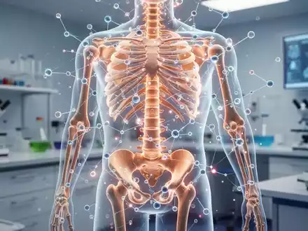 3D-Visualisierung der Knochenstruktur mit leuchtenden molekularen Verbindungen zur Darstellung der Knochenheilung. - Foto: über boerse-global.de
