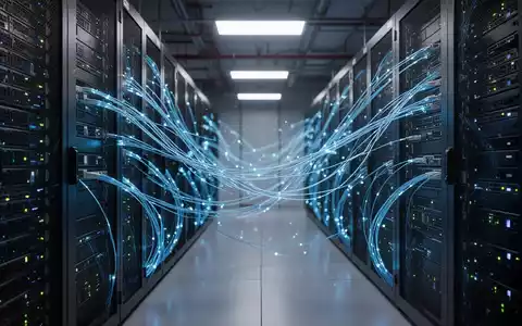 Ein moderner Serverraum mit blau leuchtenden Glasfaserkabeln als Symbol für Cybersicherheit und Datenschutz. - Foto: über boerse-global.de
